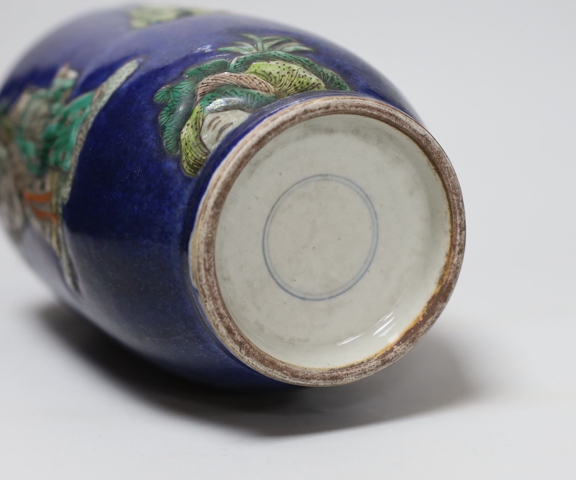 A Chinese powder blue ground figural vase, 33cm
